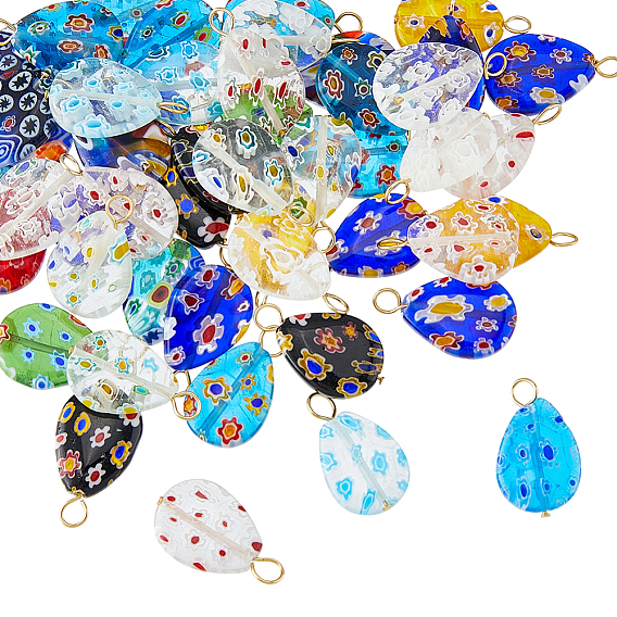 48шт. подвески из стекла миллефиори ручной работы, подвески-слезинки с 304 петлями из нержавеющей стали, золотые