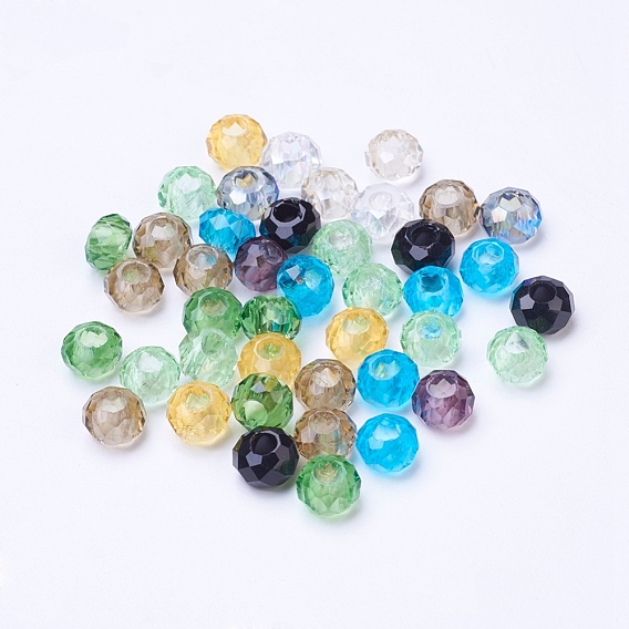 Mixed Glass Beads, Large Hole Beads, Faceted Rondelle