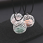 Natural Mixed Gemstone Cage Pendant Necklace, Silver Plated Alloy Wire Wrap Necklace with Waxed Cord
