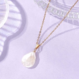 Подвеска-капля из натурального барочного жемчуга Кеши 304 Женские ожерелья из нержавеющей стали, белые