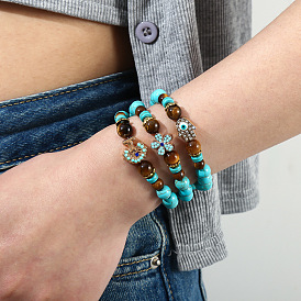 Браслеты из круглых бусин с синтетической бирюзой и натуральным тигровым глазом, браслеты с подвесками из сплава для женщин