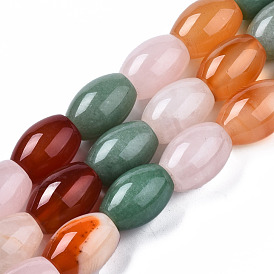 Natural Green Aventurine & Rose Quartz & Red Agate Beads Strands, Barrel