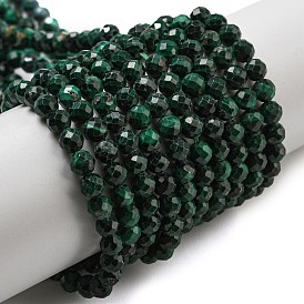 Natural Malachite Beads Strands, Grade AB, Faceted, Round