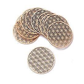 Basswood Carved Round Cup Mats, Chakra Flower Of Life Coaster Heat Resistant Pot Mats, for Home Kitchen