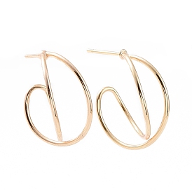 Ion Plating(IP) Brass Wire Wrap Twist Stud Earrings, Half Hoop Earrings for Women