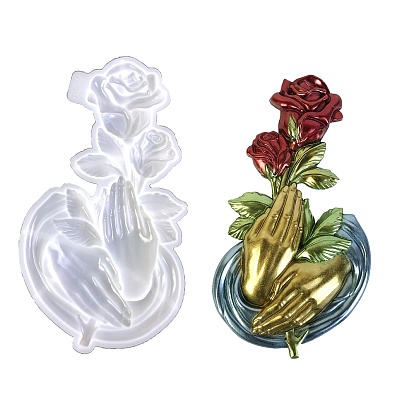 Valentine's Day Hand Holding Rose Pendant DIY Silicone Molds, Resin Casting Molds, for UV Resin, Epoxy Resin Jewelry Making
