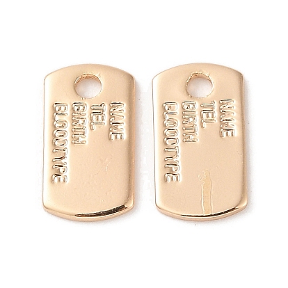Brass Charms, Cadmium Free & Nickel Free & Lead Free, Rectangle With Word