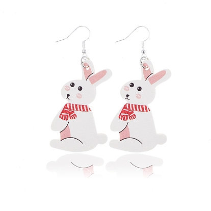 Imitation Leather Rabbit Dangle Earrings, Easter Theme Jewelry for Women