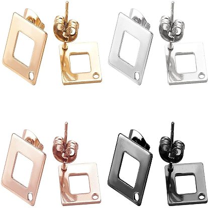 32Pcs 4 Colors Ion Plating(IP) 304 Stainless Steel Stud Earring Findings, Square/Rhombus, for DIY Earring Making Kits