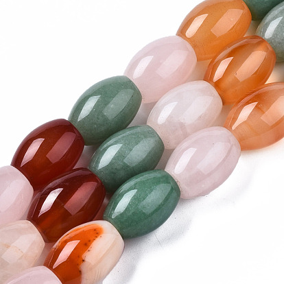 Natural Green Aventurine & Rose Quartz & Red Agate Beads Strands, Barrel