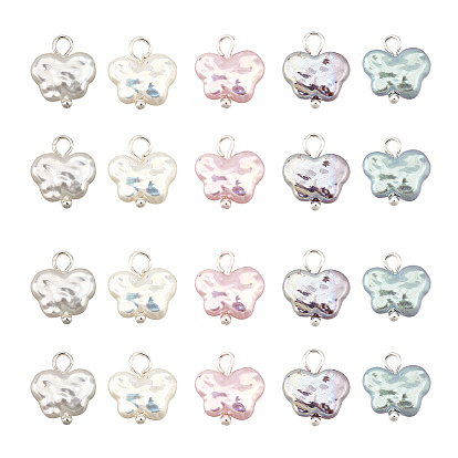 20шт 5 цвета АБС пластик имитация жемчуга подвески, с покрытием AB цвета, с латунной фурнитурой , бабочка