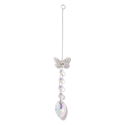 Hanging Suncatcher, Iron & Faceted Glass Pendant Decorations, with Jump Ring, Butterfly