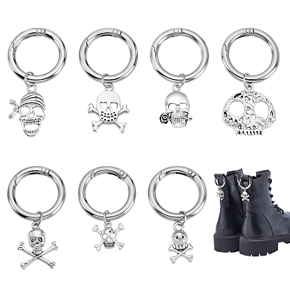 14 шт. 7 стили тибетские стильные подвески для обуви в виде черепа из сплава, с пружинными кольцами ворот