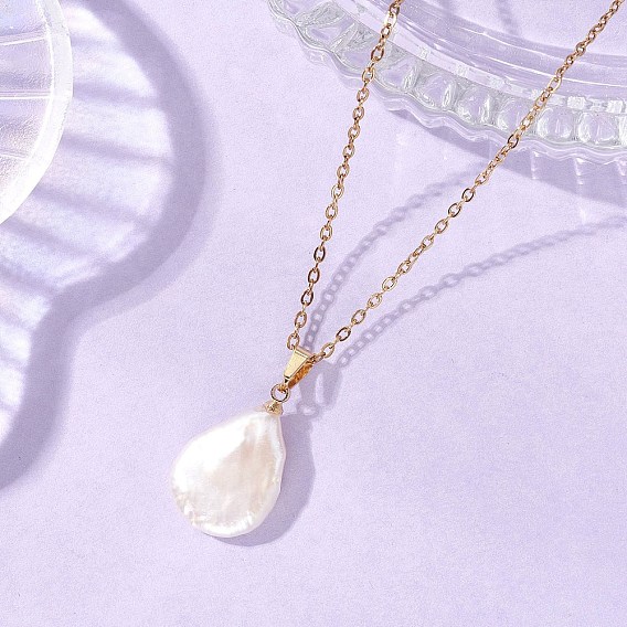 Подвеска-капля из натурального барочного жемчуга Кеши 304 Женские ожерелья из нержавеющей стали, белые