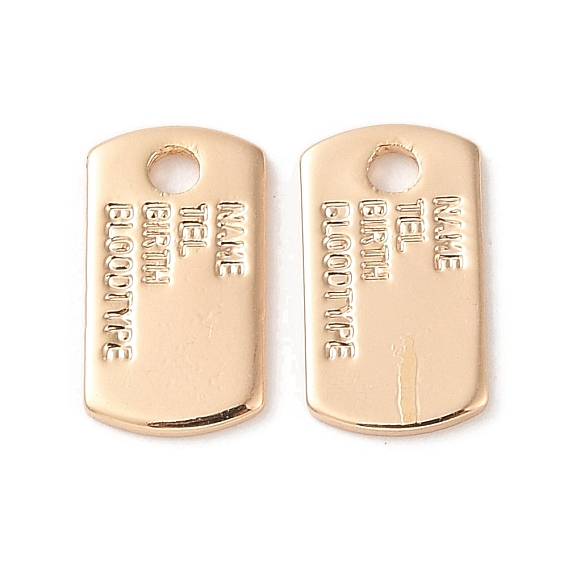 Brass Charms, Cadmium Free & Nickel Free & Lead Free, Rectangle With Word