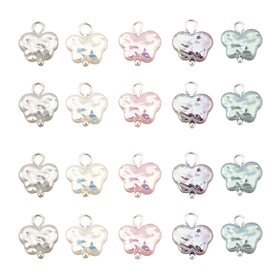 20шт 5 цвета АБС пластик имитация жемчуга подвески, с покрытием AB цвета, с латунной фурнитурой , бабочка