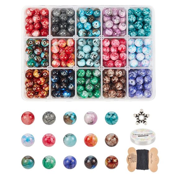 DIY Jewelry Set Kits, with Glass Beads, Tibetan Silver Alloy Spacers, Crystal Thread and Elastic Cord
