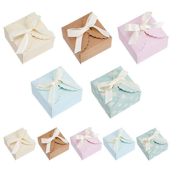 10 пакеты 5 цветные картонные коробки для мыла, квадратный, с полиэфирными лентами