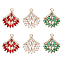 6Pcs 3 Colors Brass Micro Pave Cubic Zirconia Pendants, Light Gold, Long-Lasting Plated, Fan