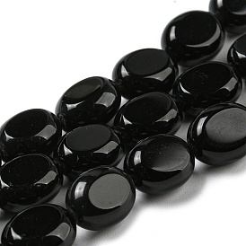 Natural Black Onyx(Dyed & Heated) Beads Strands, Flat Oval
