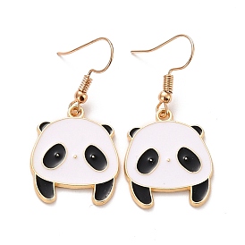 Panda Enamel Dangle Earrings for Women, Cute Animal Drop Earrings, Golden