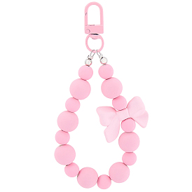 1Pc Bowknot Round Acrylic Beaded Decorations, with Swivel Clasps, for Bag Hanging Ornaments