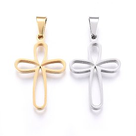 304 Stainless Steel Pendants, Cut-Out, with Hollow, Cross