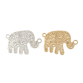 Rack Plating Brass Filigree Connector Charms, Long-Lasting Plated, Elephant Etched Metal Embellishments