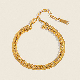 Минималистичный браслет из нержавеющей стали с кубинской цепочкой и змеевидной цепочкой, состоящий из двух слоев, для женщин., долговечный