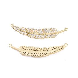 Brass Micro Pave Cubic Zirconia Connector Charms, Leaf Links