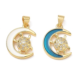 Латунь эмаль подвески, с кристально горный хрусталь, Подвески в виде луны и черепахи, золотые