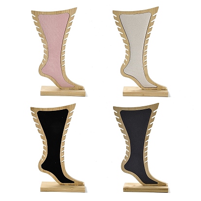 Стойка для хранения украшений из бамбука в форме ступни, органайзер для ювелирных изделий с бархатным ковриком для браслетов на ногу