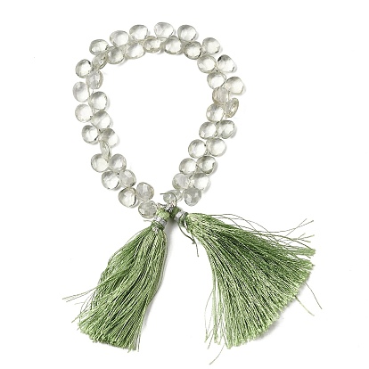 Естественный зеленый кварцевые нити бисера, граненая плоская слеза, Топ пробуренной, с кисточкой