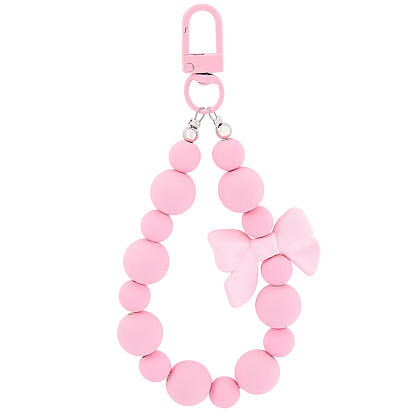 1Pc Bowknot Round Acrylic Beaded Decorations, with Swivel Clasps, for Bag Hanging Ornaments