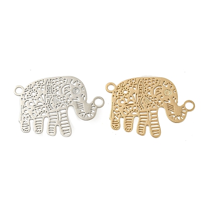 Rack Plating Brass Filigree Connector Charms, Long-Lasting Plated, Cadmium Free & Nickel Free & Lead Free, Elephant Etched Metal Embellishments