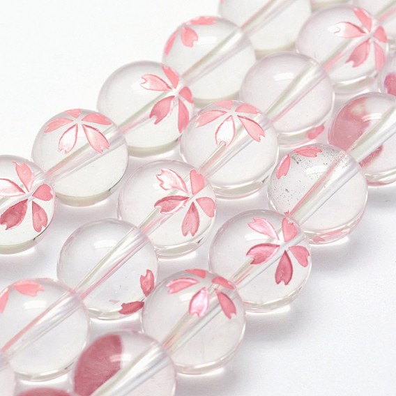 Natural Quartz Crystal Beads Strands, Round with Sakura