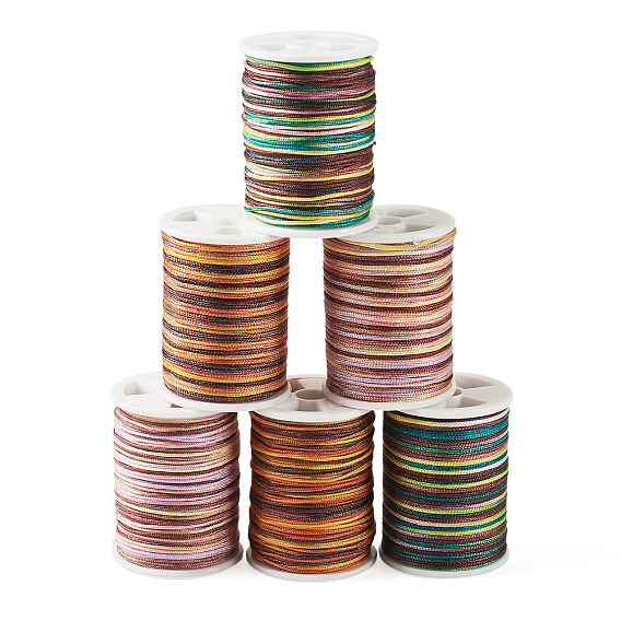 6Rolls 6 Styles Segment Dyed Polyester Thread, Braided Cord