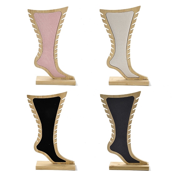 Стойка для хранения украшений из бамбука в форме ступни, органайзер для ювелирных изделий с бархатным ковриком для браслетов на ногу