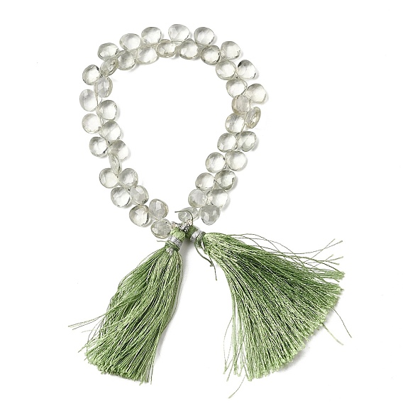 Естественный зеленый кварцевые нити бисера, граненая плоская слеза, Топ пробуренной, с кисточкой