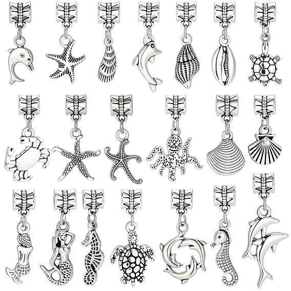 20Pcs Alloy European Dangle Charms, Mixed Shapes