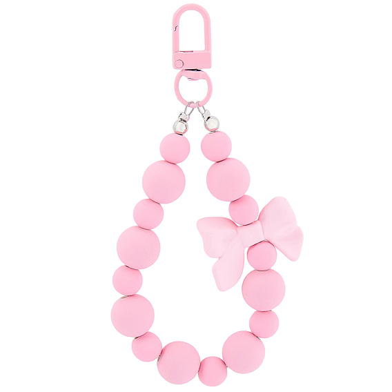 1Pc Bowknot Round Acrylic Beaded Decorations, with Swivel Clasps, for Bag Hanging Ornaments