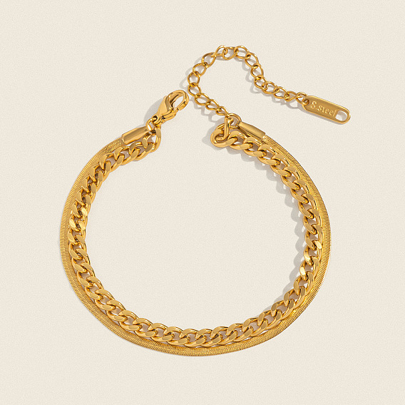 Минималистичный браслет из нержавеющей стали с кубинской цепочкой и змеевидной цепочкой, состоящий из двух слоев, для женщин., долговечный