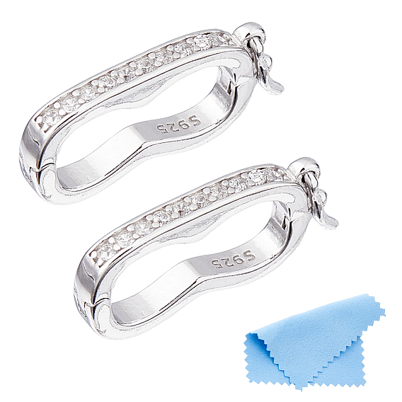 2 шт. платиновое покрытие 925 застежки-крутилки из стерлингового серебра со стразами, с печатью 925, 1Замшевая ткань из ПК, квадратная салфетка для полировки серебра