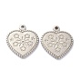 304 Stainless Steel Pendants Rhinestone Settings, Heart with Flower Pattern