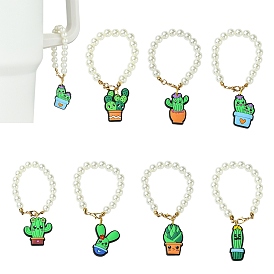 7 Stück 7 Stile Kaktus PVC Plastikbecher Charms, mit Kunststoffperlen-Rundperlenkette