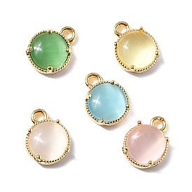 Плоские круглые латунные подвески, с кошачий глаз, без никеля , реальный 18 k позолоченный