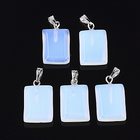 Opalite Pendants, with 304 Stainless Steel Findings, Rectangle, Stainless Steel Color
