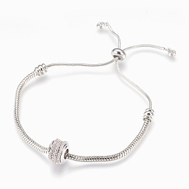 Adjustable Brass Bolo Bracelets, Slider Bracelets, with Micro Pave Cubic Zirconia, Lead Free & Cadmium Free & Nickel Free, Long-Lasting Plated