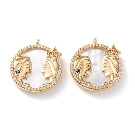 Настоящие 18 k позолоченные латунные подвески с микропаве и прозрачным кубическим цирконием, с оболочкой, долговечный, плоские круглые с созвездием