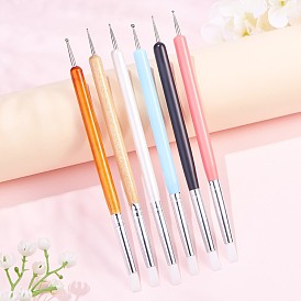 Double Different Head Nail Art Dotting & Sculpture Tools, UV Gel Nail Brush Pens, Wood Handle, Silicone & Stainless Steel Pen Point